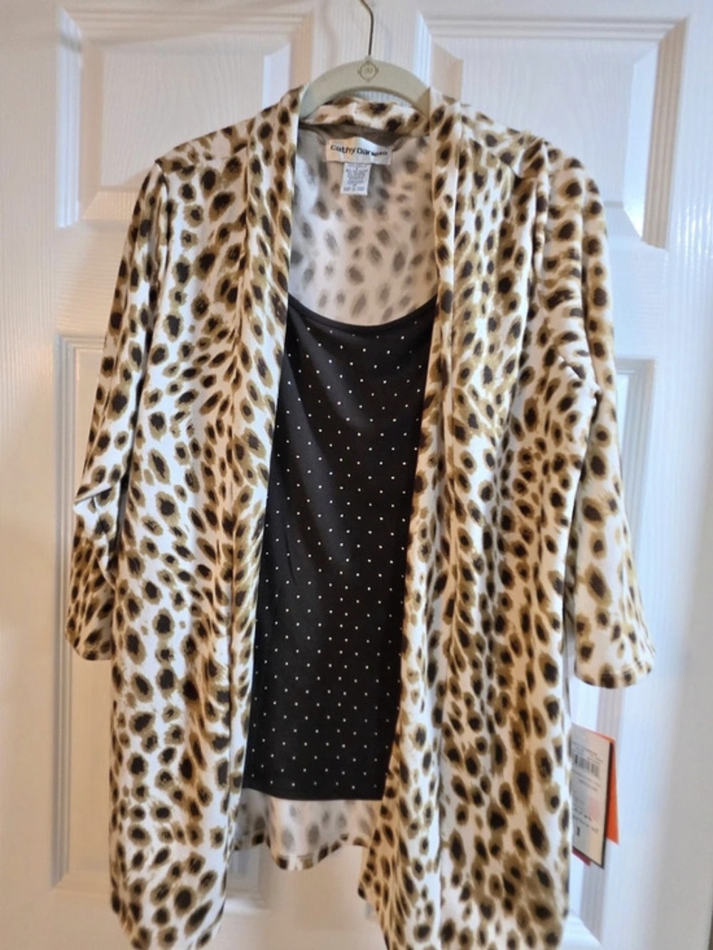 Cathy Daniels 2-Piece Leopard Print Cardigan and Studded Tank Set, Size Medium